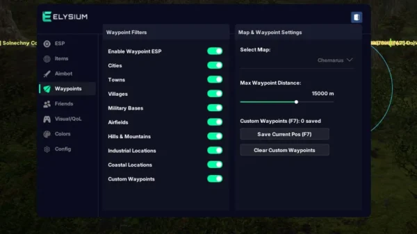 DayZ waypoint ESP showing military bases and airfields